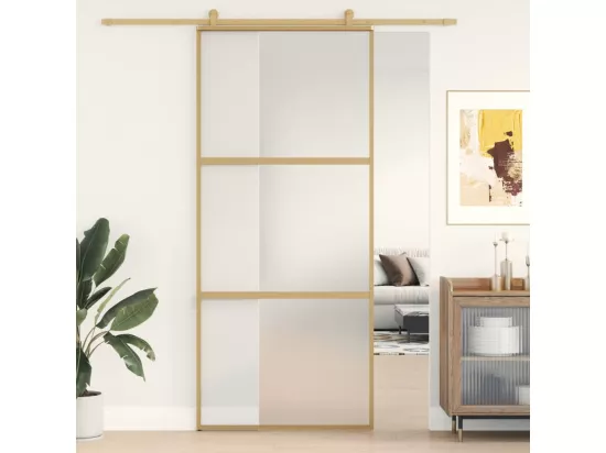 Porte coulissante doré 90x205 cm verre ESG dépoli et aluminium