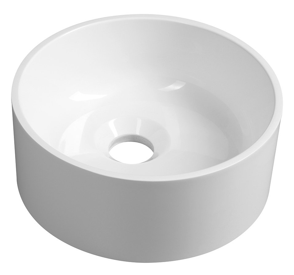 Sapho Sanna ronde waskom 25cm gegoten marmer wit glans