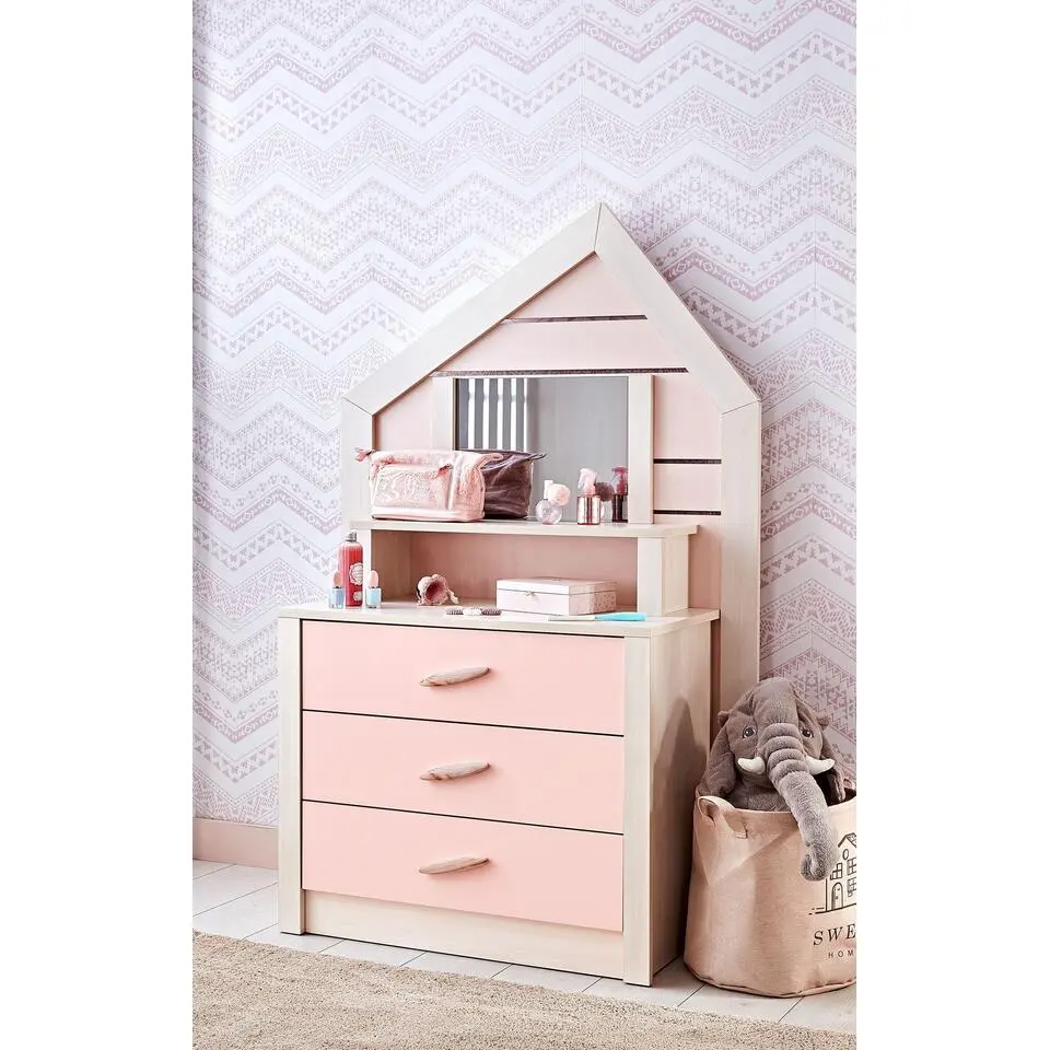 Cento Pink commode ladekast huisje met spiegel meisjeskamer