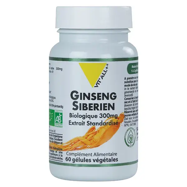 Vit'all+ Ginseng Siberiano 300mg Orgânico 60 Cápsulas Vegetais