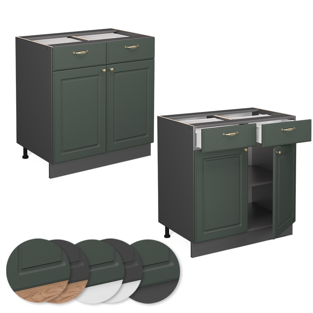 Vicco Schubunterschrank Küchenschrank Küchenmöbel Fame-Line Anthrazit Grün-Gold Landhaus 80 cm Küche Einbauküche Drehtür Schublade Einlegeboden Blende Küchenzeile