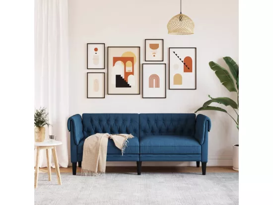 Canapé Chesterfield 2 places bleu tissu