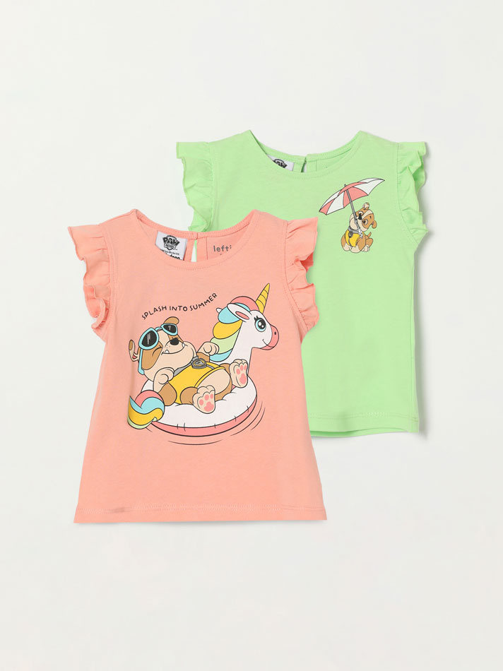Pacote com 2 camisetas estampadas da Patrulha Canina - Nickelodeon - Pêssego