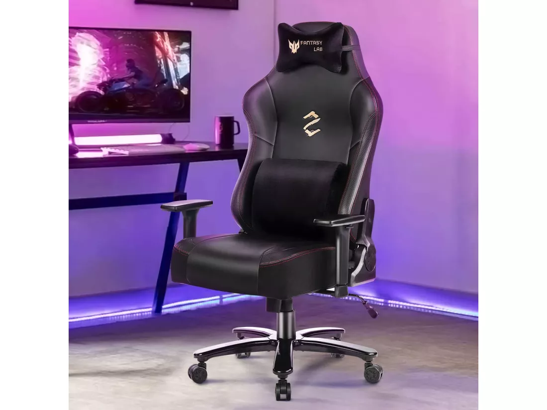 Chaise Gaming Avec Fonction Massage, Support Lombaire, Capacité 180kg, Noir