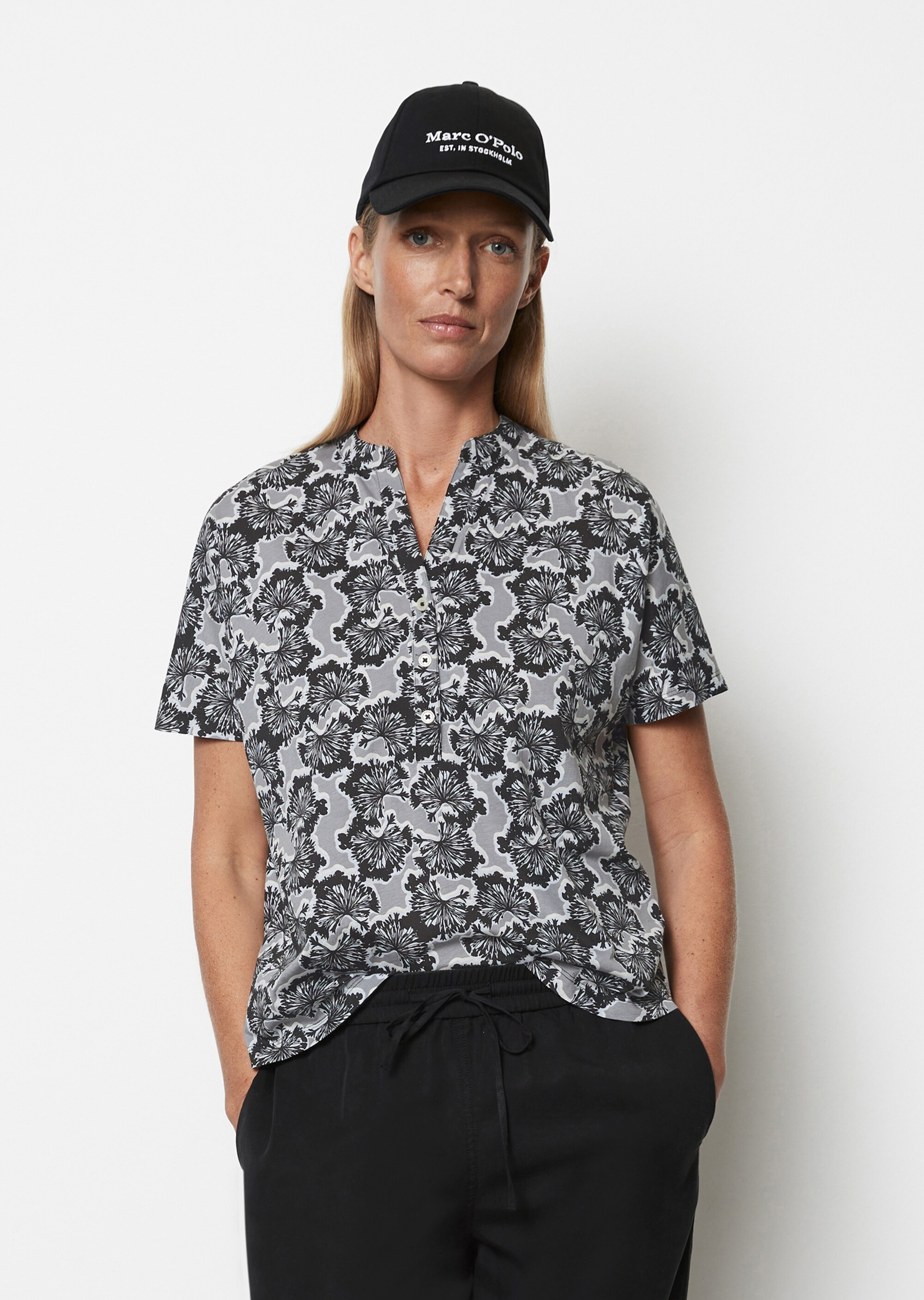 Kurzarm-Jersey-Bluse relaxedaus bedrucktem Single Jersey