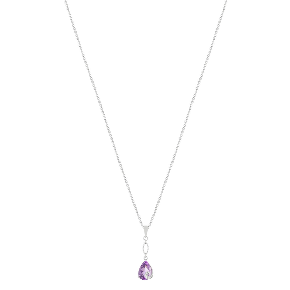 Collier argent 925 améthyste taille poire et zirconias 45 cm