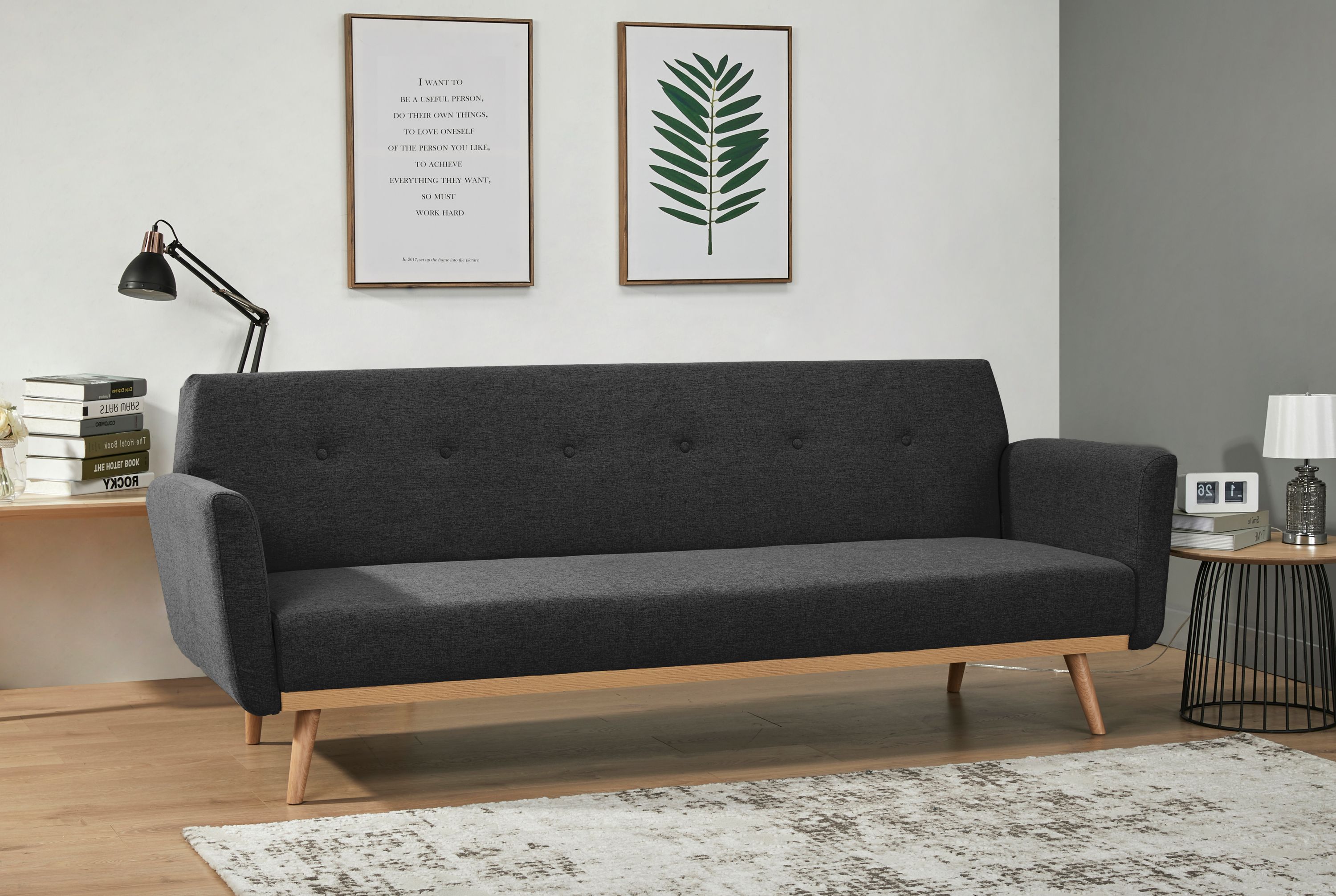 Schlafsofa schwarz Schlafcouch Sofa Couch Schlaffunktion Gästebett Gästesofa
