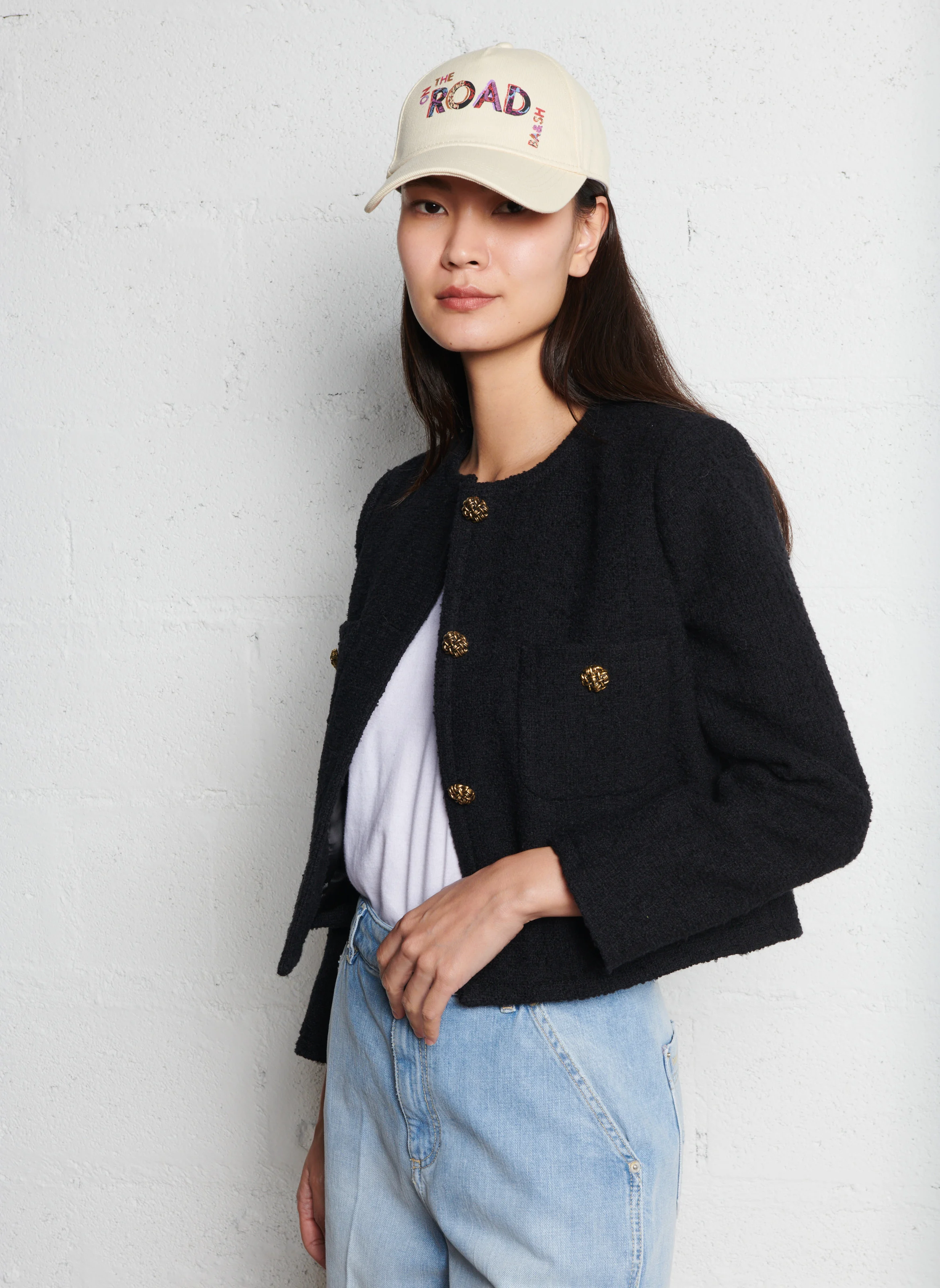 MEREDITH - Veste courte en coton mélangé| Noir