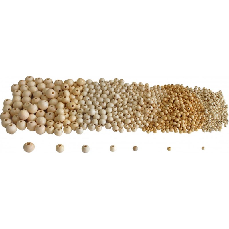 Pack de perles sodertex en bois naturea - 7 tailles -    575 pcs - 580g - 1 coloris