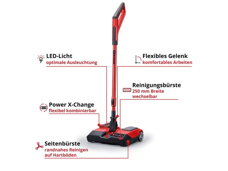 Einhell Akku-Besen TE-FS 18 Li-Solo Akku-Besen mit 250 mm breite Reinigungsbürste