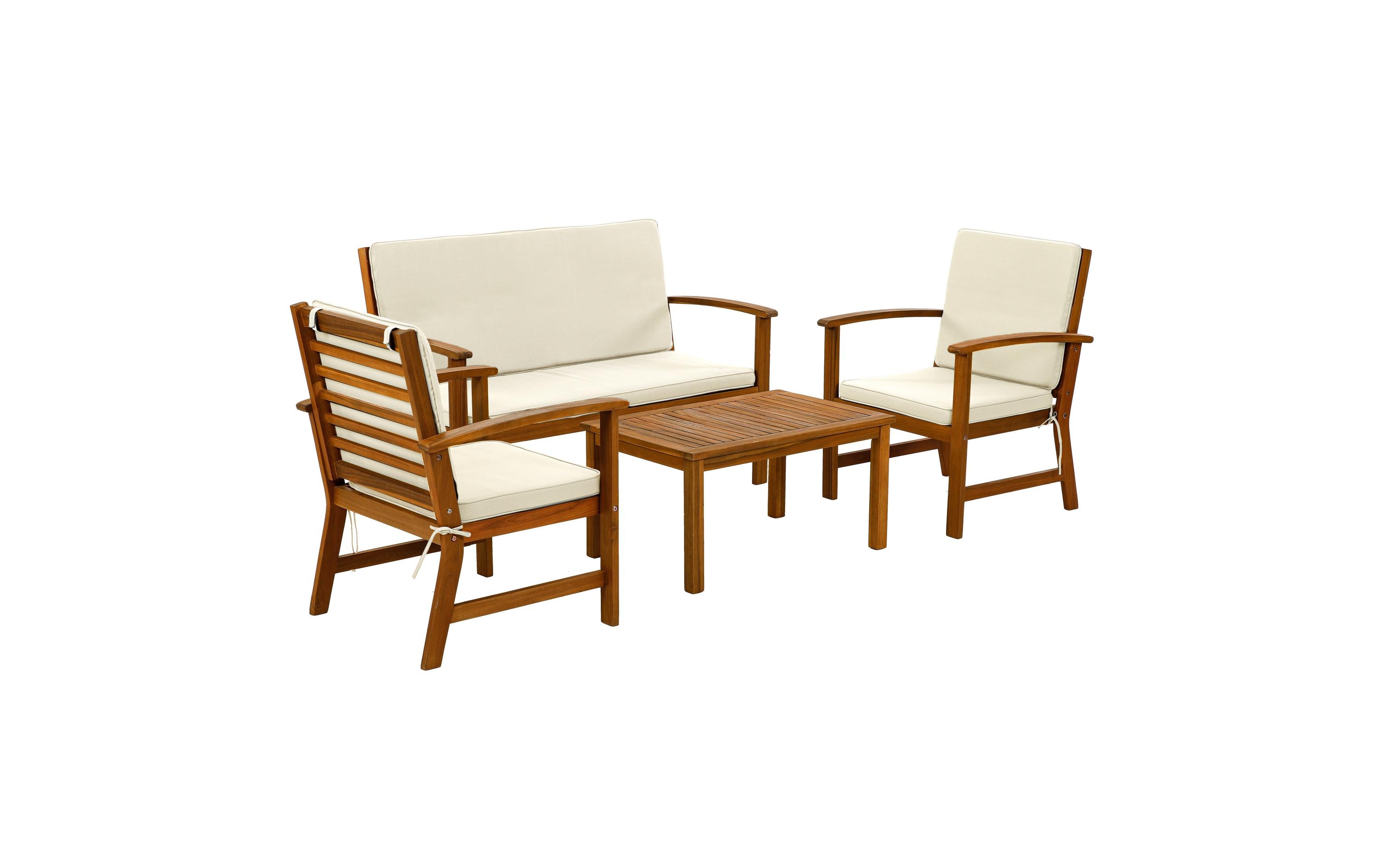 Loungeset Lausanne, Braun/Weiss, 4 Sitzplätze<br>Ein Zweiersofa, zwei Stühle und ein Tisch für Garten, Terrasse oder Balkon