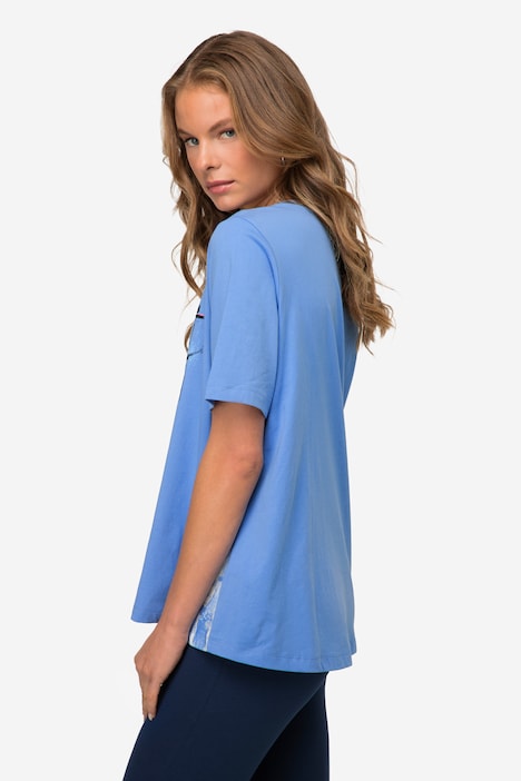 T-Shirt, A-Line, seitliches Karo, V-Ausschnitt, Halbarm