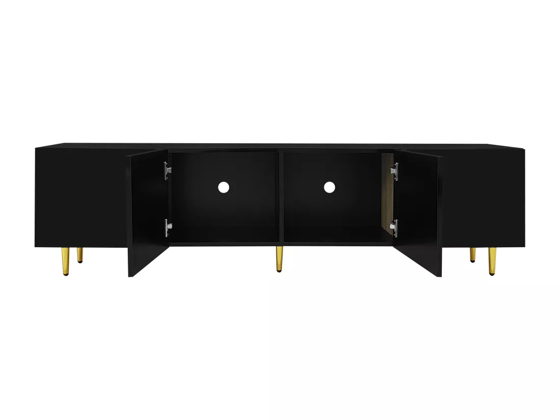 Meuble TV L 170cm - avec 4 portes - MDF - Noir