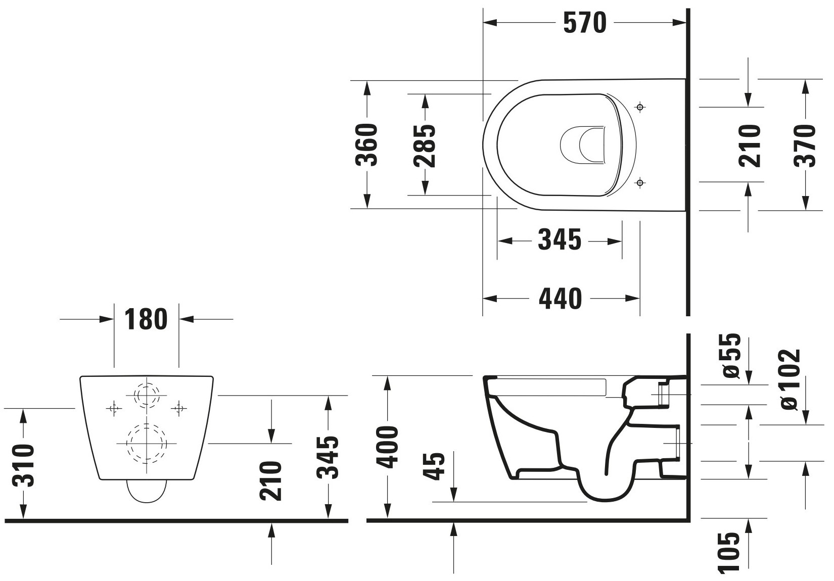 Duravit Starck Me randloos toilet wit glans