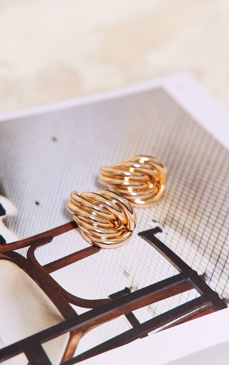 Doré Boucles D'oreilles Clous Anneaux Abstraits Côtelés Épais