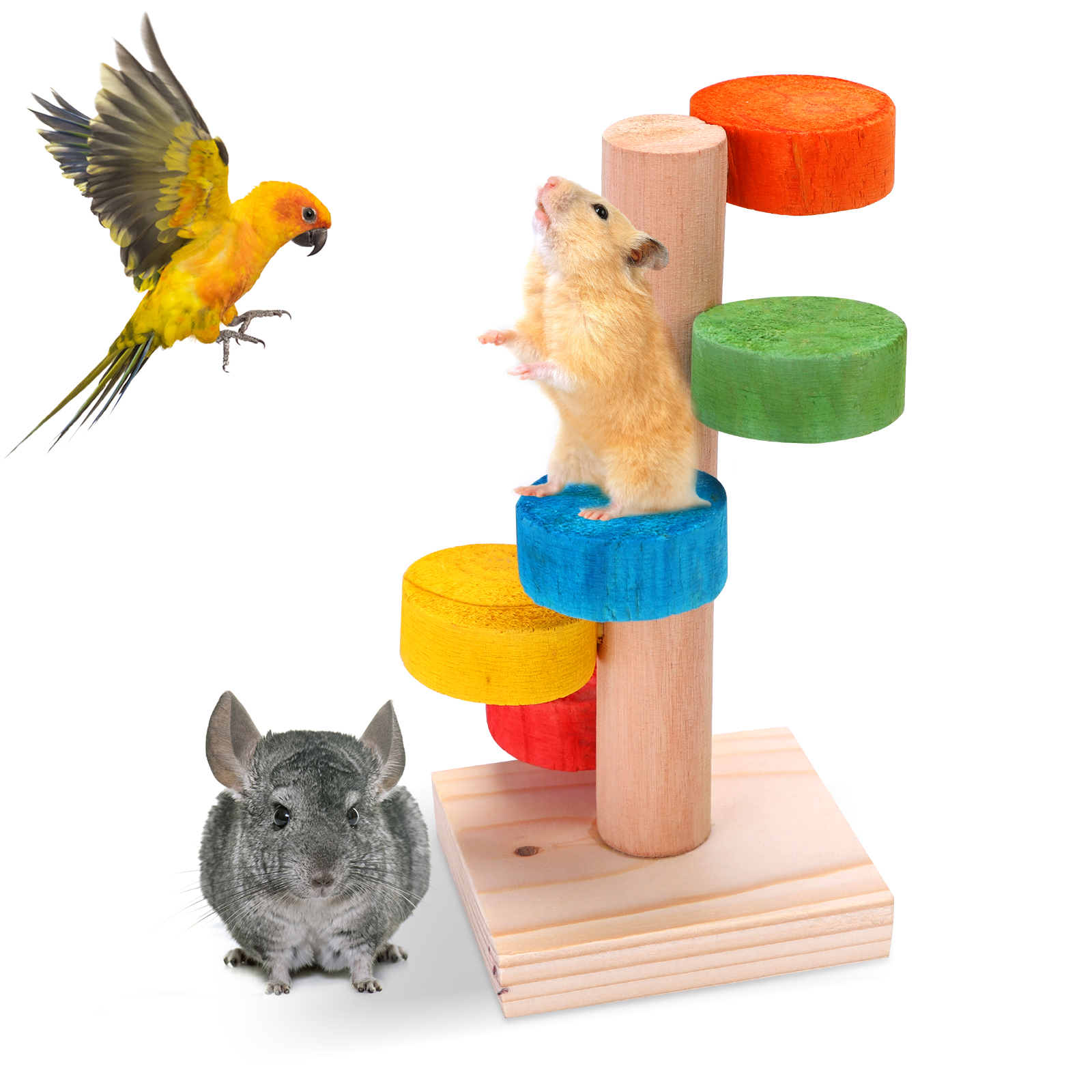Nobleza - Brinquedo de madeira natural para roer para hamsters: escada, ponte, papagaio, furão, esquilo, rato ou outros pequenos roedores para brincar e se exercitar(1)