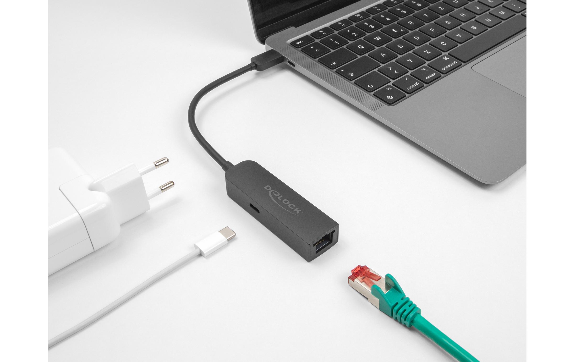 Netzwerk-Adapter USB-C – RJ45 2.5Gbps mit PD 100 WattDelock USB Type-C Adapter zu 2.5 Gigabit LAN mit Power Delivery 100 Watt