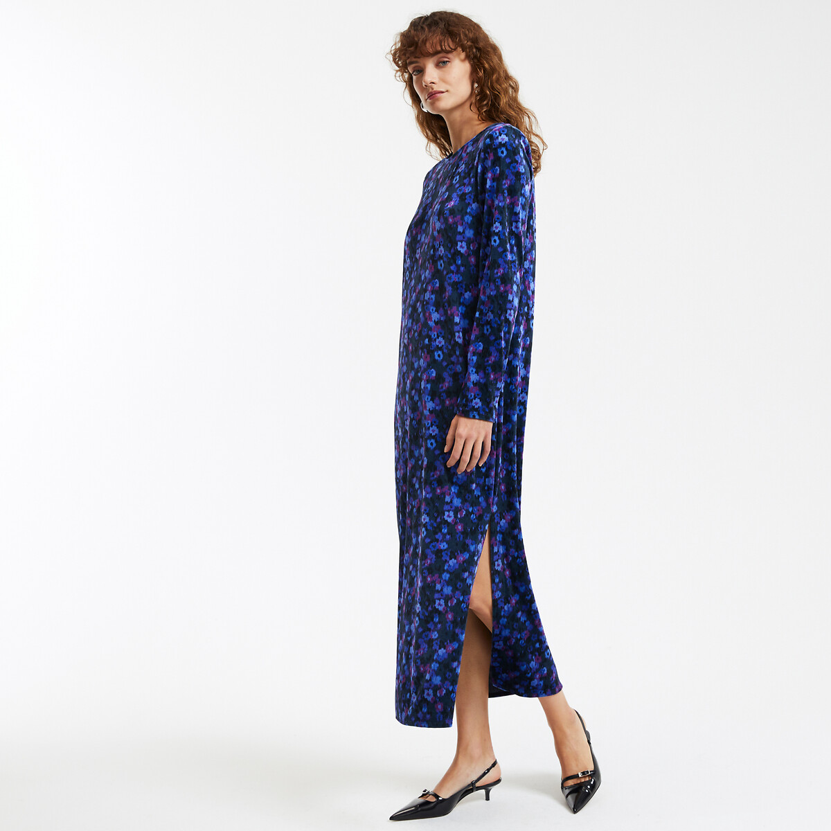COLEÇÃO LA REDOUTE<br>Vestido longo reto de veludo com estampa floral