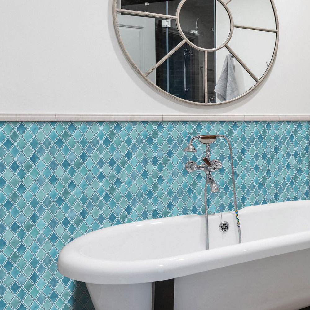 (10er Set) 10x10cm Mosaik Sticker Selbstklebende Deko Kacheln für Küche / Badezimmer - Blau