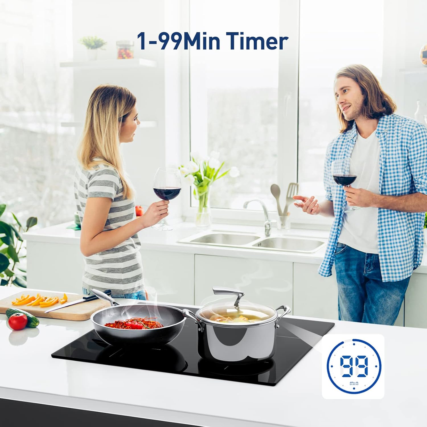 IsEasy 4 Zonen Einbau Induktionskochfeld mit 9 Leistungsstufen &1-99Min Timer, Boost-Funktion, Induktionskochplatte, Induktion Herdplatte mit 4 Platten, 60cm, 6800W, Schwarz