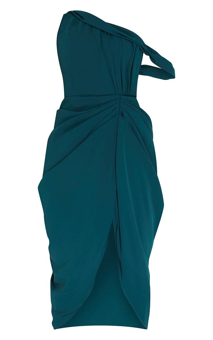 Vert Emeraude Robe Midi Drapée En Mousseline À Bretelle Asymétrique
