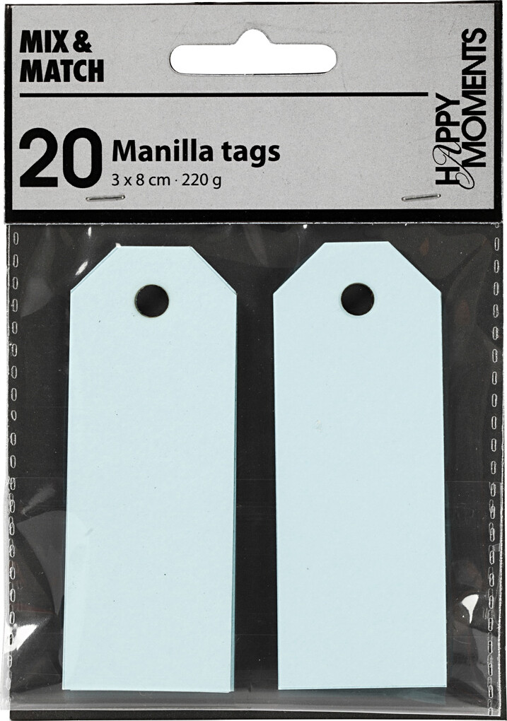 Manillamærker - Str. 3X8 CM - 220 G - Lyseblå - 20 Stk