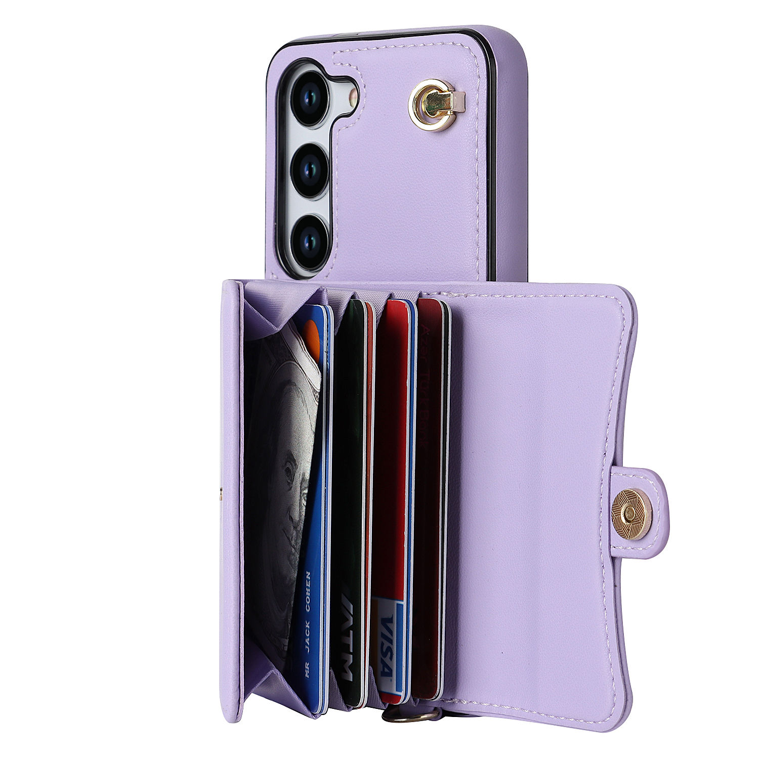 Samsung Galaxy S25 Necklace Leder Schutz Hülle mit Kartenfach   Handykette (140cm) - Lila