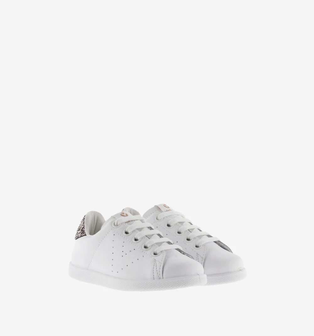 TENIS CUIR & GLITTER Baskets blanches en cuir ROSA