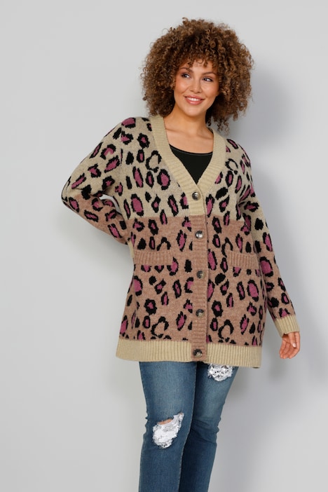 Strickjacke, Colorblocking, Animalmuster