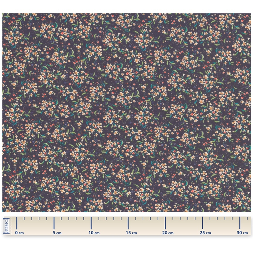 Tissu Coton Au Mètre Ex2217 Bouquet Retro Marine