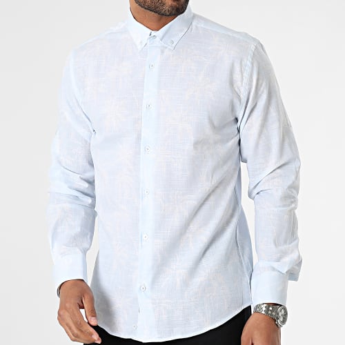 Chemise Manches Longues Floral Bleu Ciel