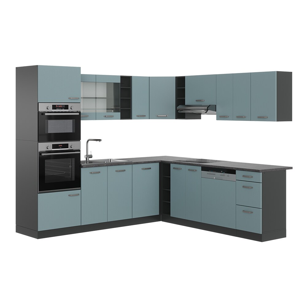 Vicco Eckküche R-Line Solid Anthrazit Blau Grau 247x237 cm modern Küchenschränke Küchenmöbel