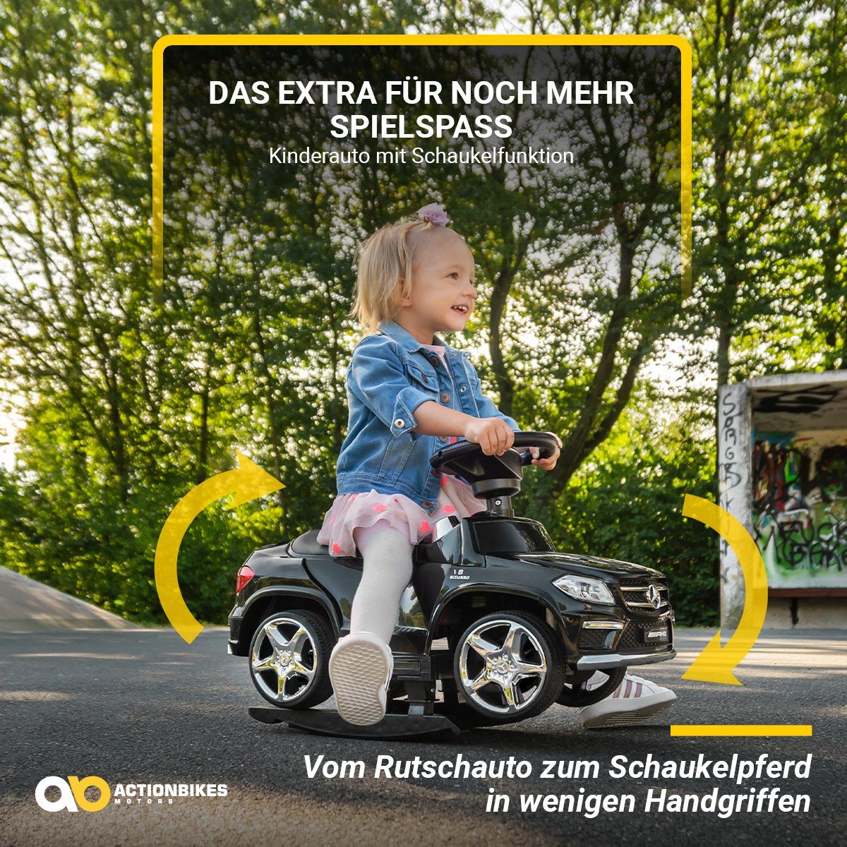 Actionbikes Motors Mercedes Benz GL 63 AMG Carrinho Elétrico Infantil com Barra de Empurrar (Carro Elétrico Infantil a partir de 1 Ano - Função Balanço - Plataformas para os Pés, 1 peça, Bateria de 6V - MP3 - Bluetooth - Módulo de Som - LED - Pneus de EVA