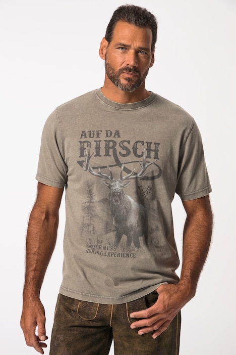 T-Shirt, Tracht, Halbarm, großer Print, Vintage Look, Brustprint, Rundhals