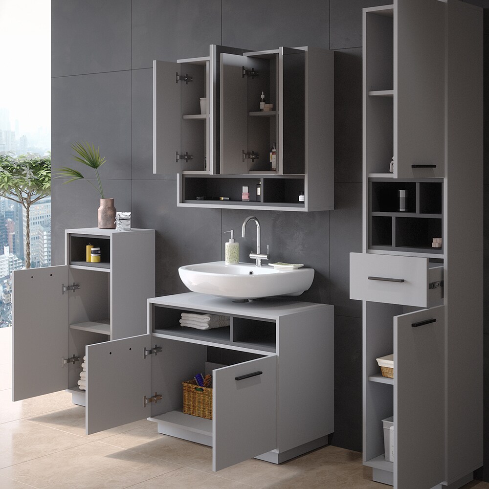 Vicco Badmöbel-Set Badezimmer-Möbel Bad-Schrank Beatrice Grau Anthrazit modern Badezimmerschrank Waschtischunterschrank Spiegelschrank Midischrank Hochschrank Schranktür Schrankfach