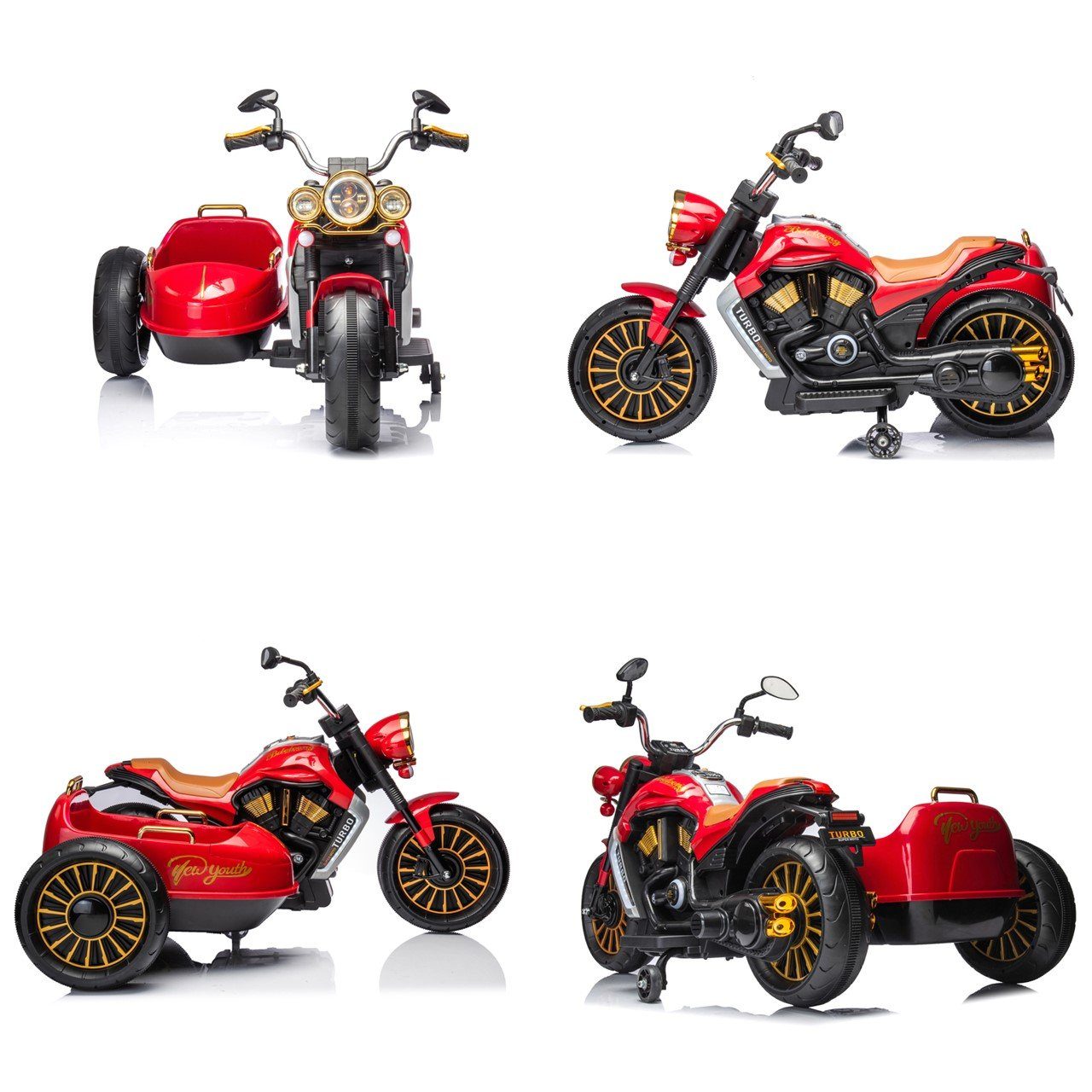 Motocicleta elétrica infantil Chipolino DUO, capacidade de carga 50 kg, TRON, sidecar, função de música, para 2 crianças.