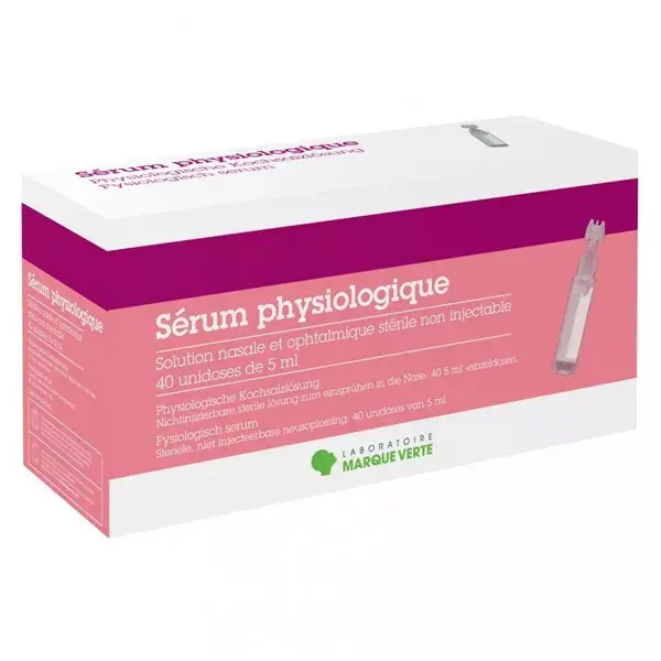 Soro fisiológico Marque Verte, 40 frascos de dose única.