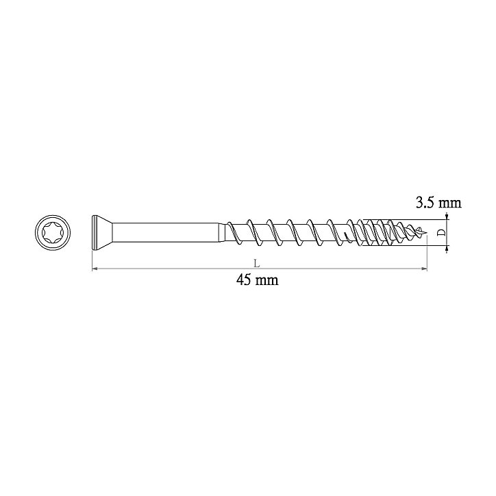 Vis pour madrier zinguée jaune 3,5x45 mm - 100 pièces