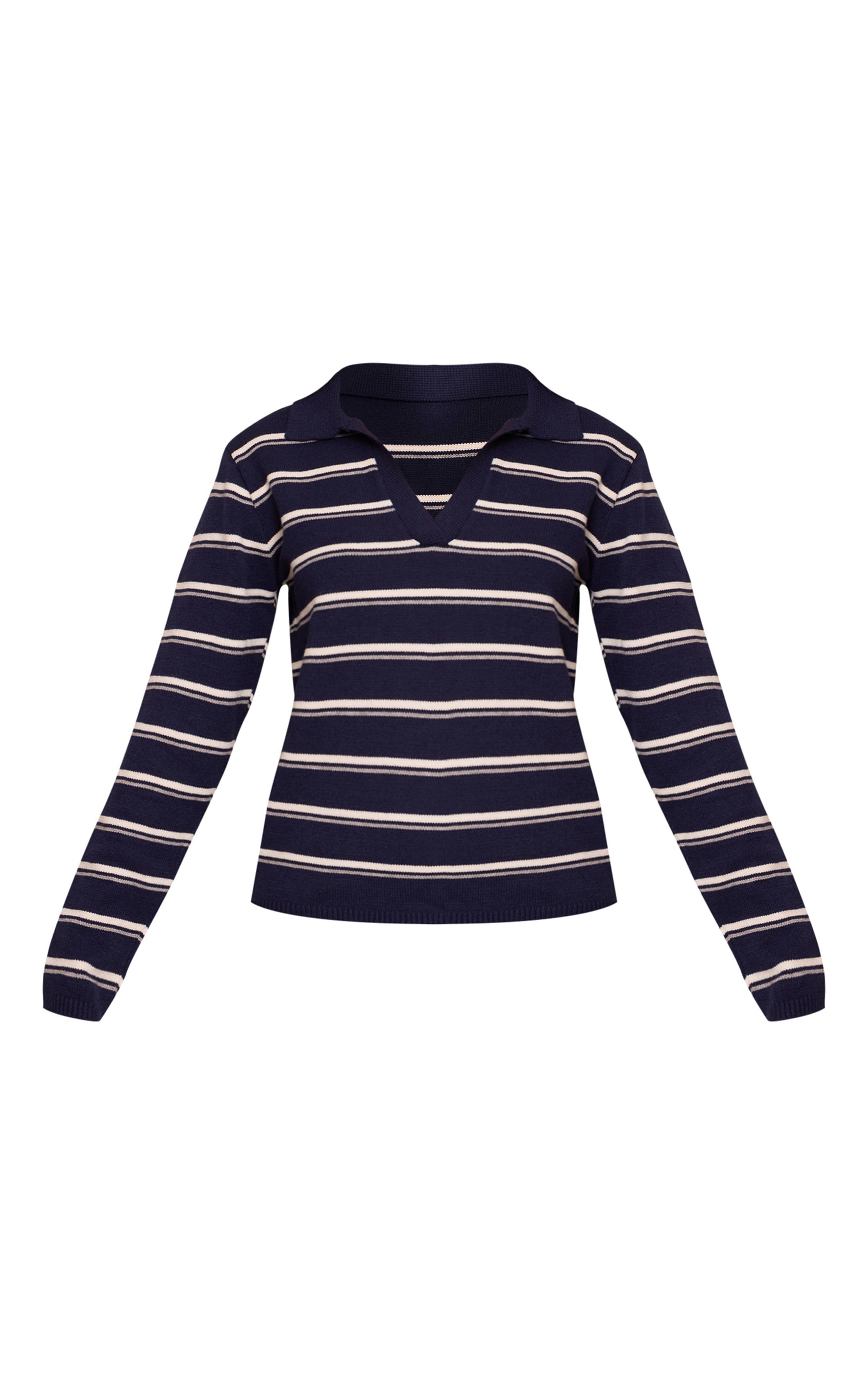 Bleu Marine Haut En Maille Rayé Style Rugby