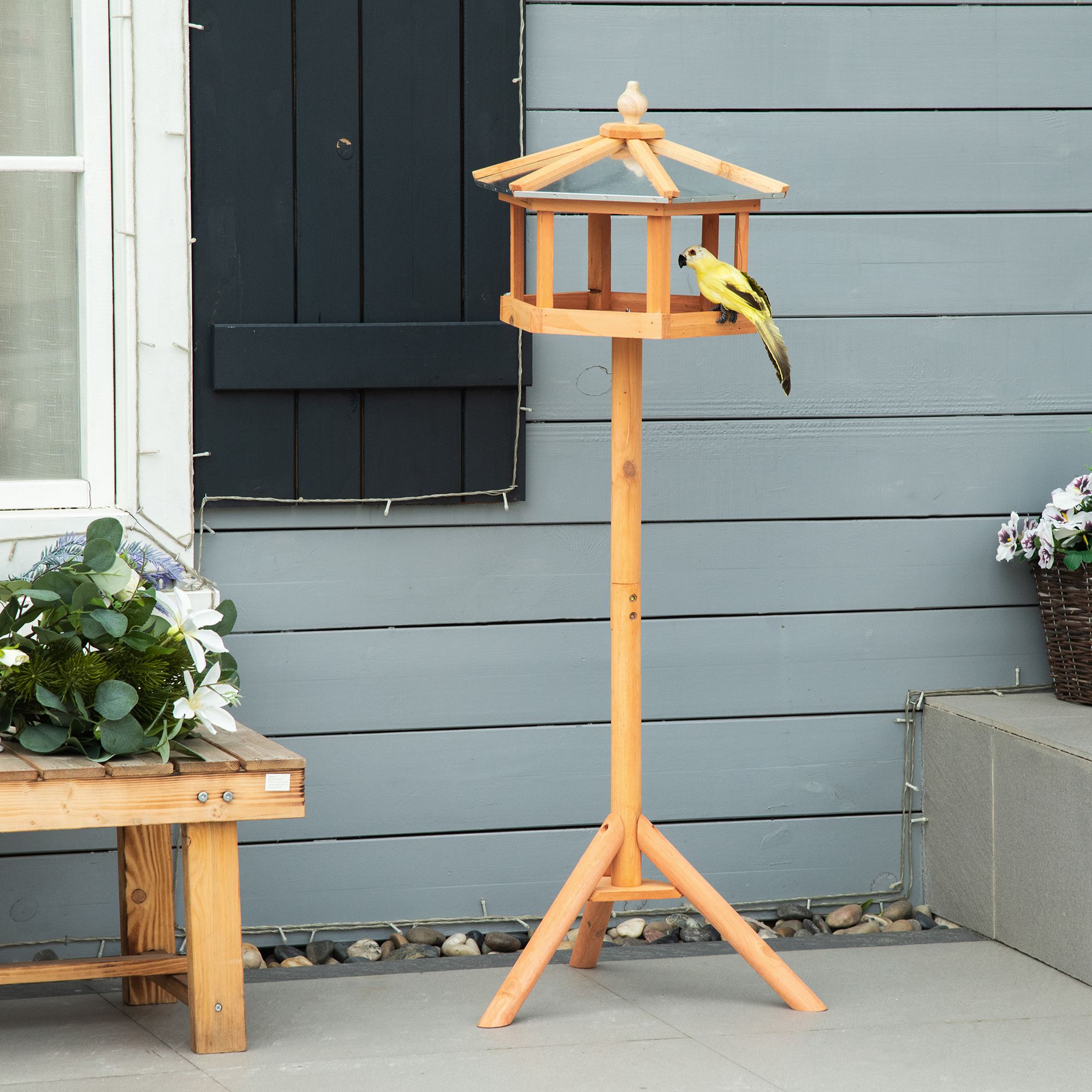 PawHut Vogelhaus mit Ständer und Zinkdach braun 110x40 cm (HxØ)