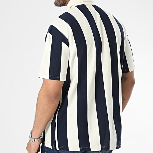 Polo Manches Courtes A Bandes Beige Bleu Marine