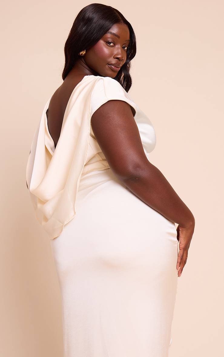 Crème Ensemble Coordonné Grande Taille Top Satiné Dos Drapé