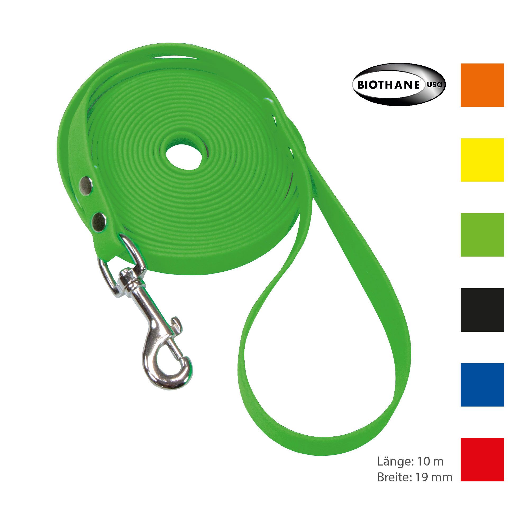 Schecker orange Biothane® Schleppleine mit Handschlaufe - 10m/19mm - widerstandsfähig