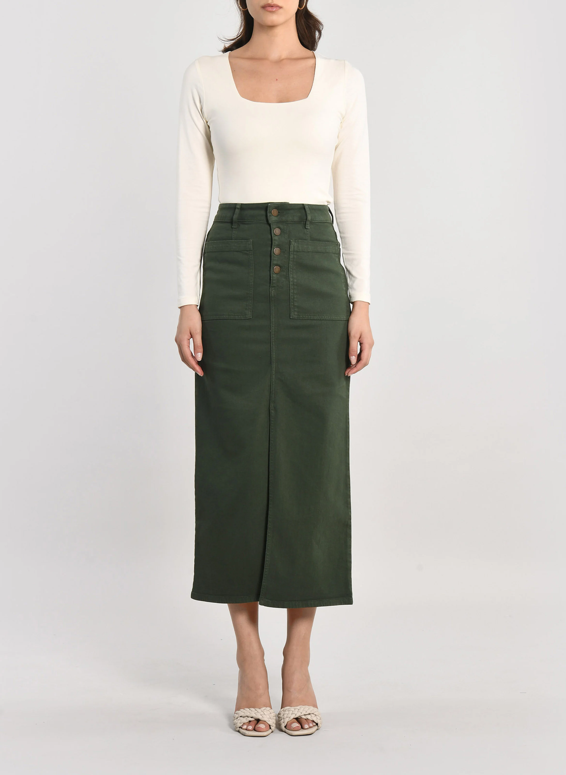 THADEE - Jupe midi en coton | Kaki