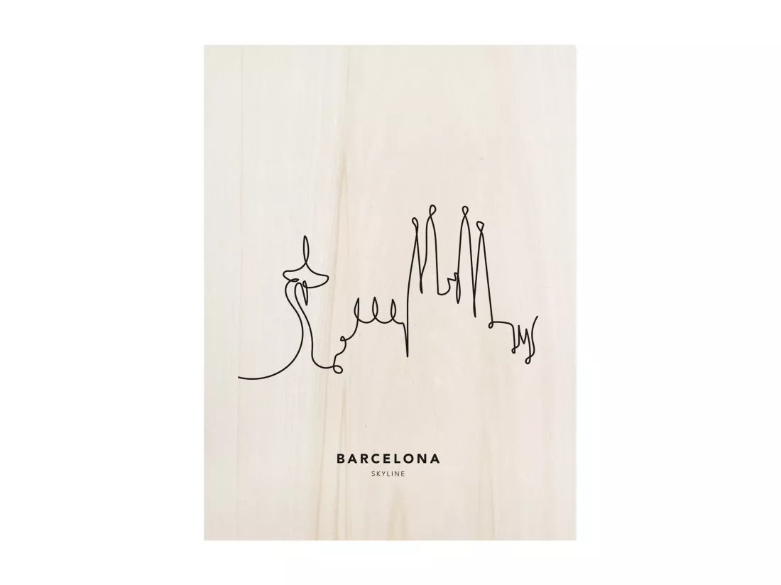 Tableau en bois Barcelona Skyline 30x40cm