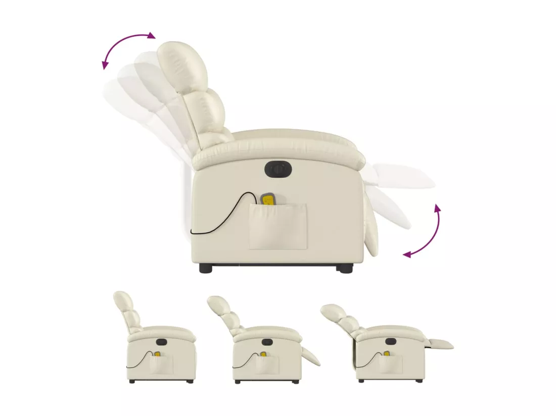 Fauteuil inclinable massant électrique crème similicuir