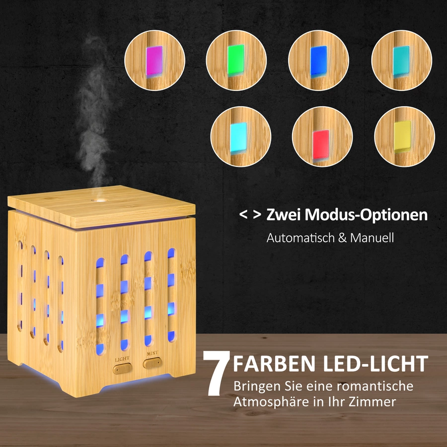 HOMCOM Aroma Diffusor für ätherische Öle, mit 7 LED Farben,  2 Sprühnebel-Modi Naturhloz