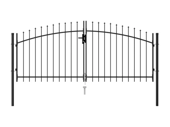 Portillon double porte avec dessus à pointe Acier 3x1,25 m Noir