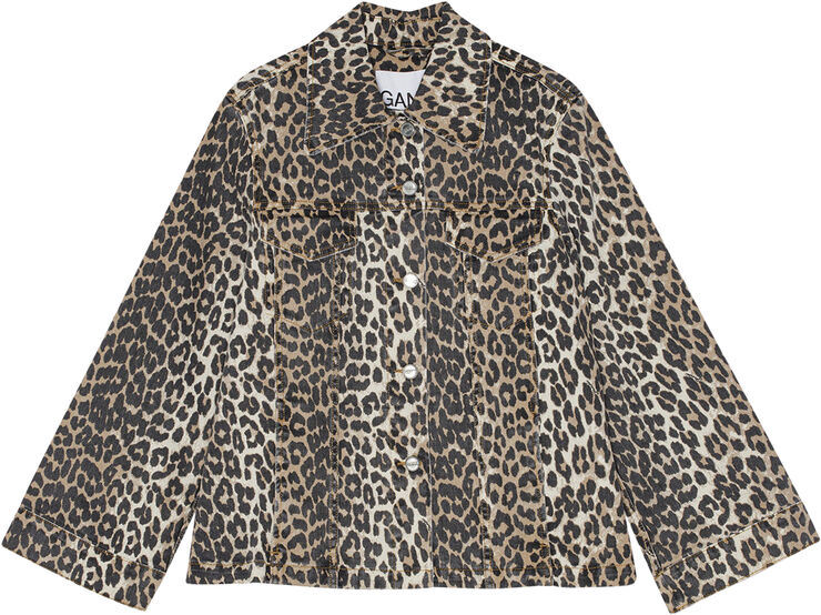 Ganni Print Denim Jacket Leopard