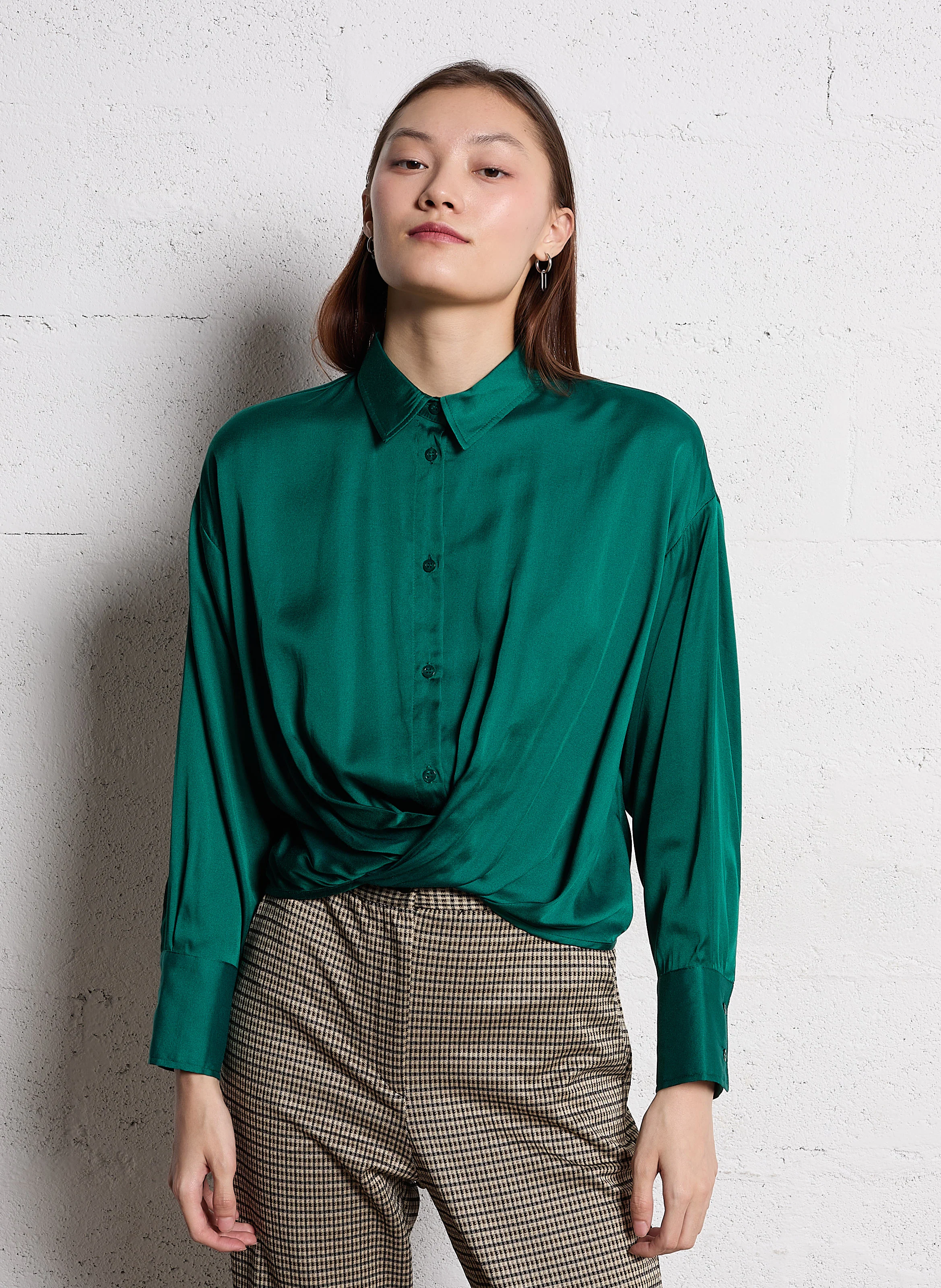 Chemise oversize satinée | Vert